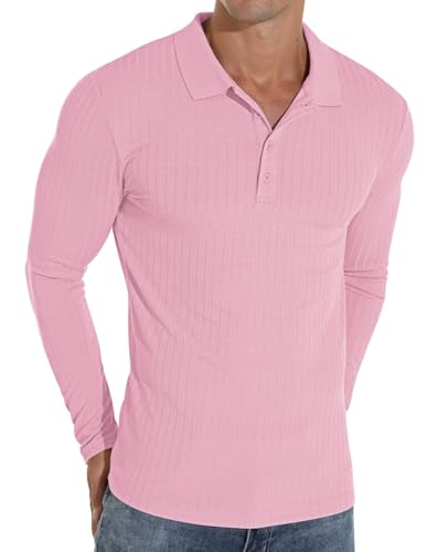 Sailwind Poloshirts Für Herren Langarm Polo Shirt Mit Taste Stretch Polohemd Schmale Passform Männer T-Shirt Freizeit- Und Arbeitskleidung (Rosa, L) von Sailwind
