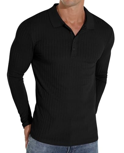 Sailwind Poloshirts Für Herren Langarm Polo Shirt Mit Taste Stretch Polohemd Schmale Passform Männer T-Shirt Freizeit- Und Arbeitskleidung (Schwarz, M) von Sailwind