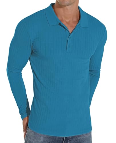 Sailwind Poloshirts Für Herren Langarm Polo Shirt Mit Taste Stretch Polohemd Schmale Passform Männer T-Shirt Freizeit- Und Arbeitskleidung (Türkisblau, S) von Sailwind