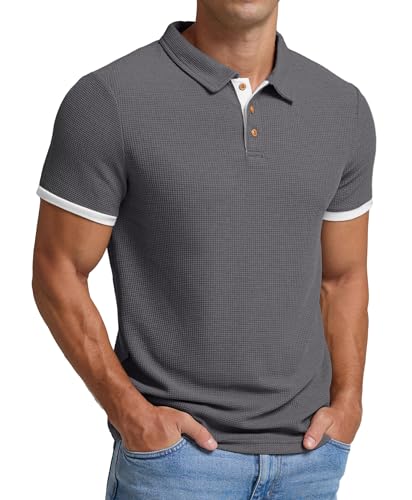 Sailwind Poloshirts Herren Kurzarm Waffelstoff T-Shirts Casual Sport Shirt Basic Regular Fit Golf Polohemd (Dunkelgrau,M) von Sailwind