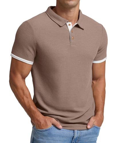 Sailwind Poloshirts Herren Kurzarm Waffelstoff T-Shirts Casual Sport Shirt Basic Regular Fit Golf Polohemd (Dunkles Khaki,L) von Sailwind