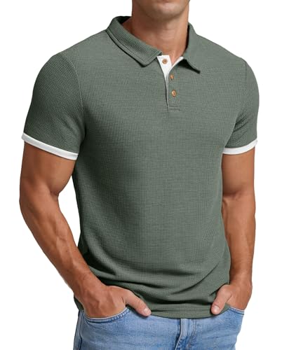 Sailwind Poloshirts Herren Kurzarm Waffelstoff T-Shirts Casual Sport Shirt Basic Regular Fit Golf Polohemd (Grün,M) von Sailwind