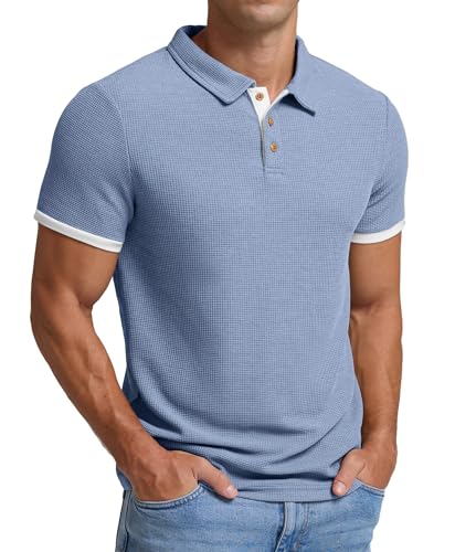 Sailwind Poloshirts Herren Kurzarm Waffelstoff T-Shirts Casual Sport Shirt Basic Regular Fit Golf Polohemd (Hellblau,M) von Sailwind