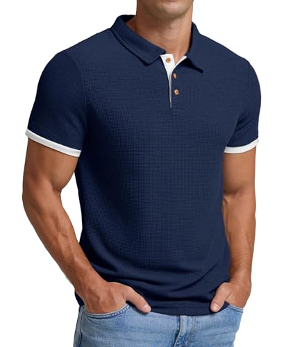 Sailwind Poloshirts Herren Kurzarm Waffelstoff T-Shirts Casual Sport Shirt Basic Regular Fit Golf Polohemd (Marineblau,M) von Sailwind