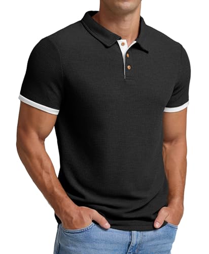 Sailwind Poloshirts Herren Kurzarm Waffelstoff T-Shirts Casual Sport Shirt Basic Regular Fit Golf Polohemd (Schwarz,S) von Sailwind