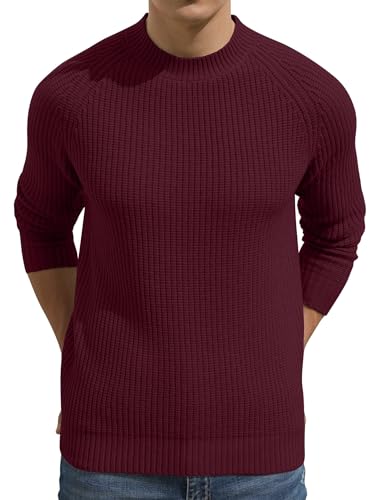 Sailwind Pullover Für Männer Rundhalsausschnitt Vintage Slim Woll Strickwaren Für Männer Klassischer Warmer Herren Pullover (Weinrot, L) von Sailwind