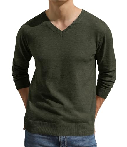 Sailwind Pullover Herren Strickpullover Lässig V Ausschnitt Weiche Männer Sweater Winter Pulli Langarmshirt (Armeegrün Vielfältig, L) von Sailwind