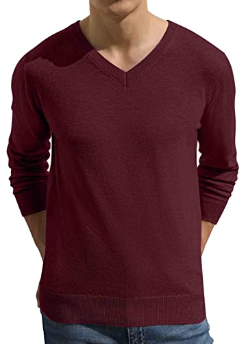Sailwind Pullover Herren Strickpullover Lässig V Ausschnitt Weiche Männer Sweater Winter Pulli Langarmshirt (Weinrot, XXL) von Sailwind
