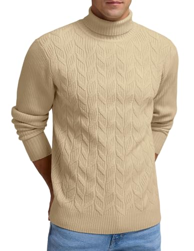 Sailwind Rollkragenpullover Herren Langarm Strickpullover Männer Zopfmuster Hautfreundlich Weich Oberteile Komfortabel Oberteile Herbst Langarmshirt (Khaki, S) von Sailwind