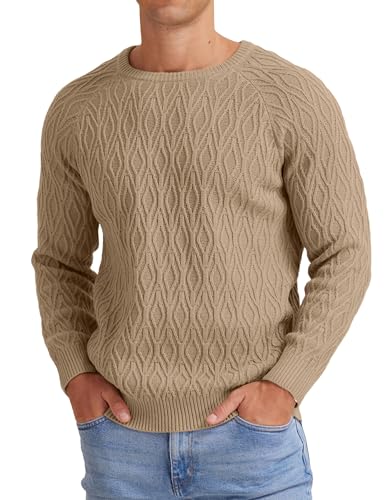 Sailwind Strickpullover Für Herren Rundhals Pullover Warm Strickpullover Tops Basic Einfarbige Pulli Herren Winter Herbst (Khaki, L) von Sailwind