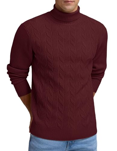 Sailwind Strickpullover Herren Pullover Lässig Rollkragenpullover Weiche Oberteile Hautfreundlich Zopfmuster Langärmelig Herren Herbst Langarmshirt (Weinrot, XL) von Sailwind