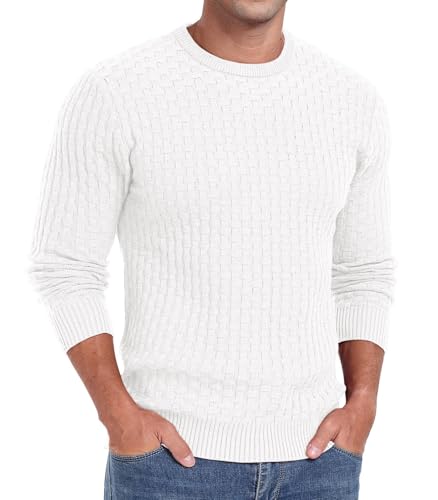 Sailwind Sweatshirt Herren Pullover Langarmshirt Lässig Rundhalsausschnitt Weiche Waffel Strickpullover Hautfreundlich Feinstrick Herren Herbst Winterpullover (Weiß, XXL) von Sailwind