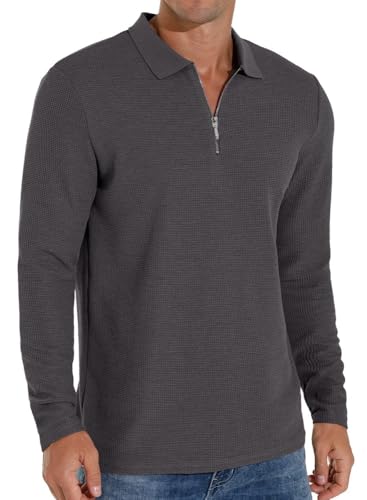 Sailwind T-Shirts Für Herren Langarm Waffle V Ausschnitt Langarm T-Shirt Gemütlich Urlaub Poloshirts Atmungsaktiv Hautfreundlich Shirt Für Männer (Dunkelgrau, XXL) von Sailwind