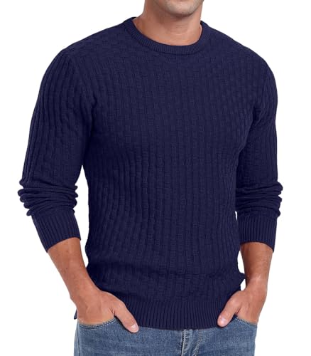 Sailwind Waffel Strickpullover Herren Pullover Lässig Rundhalsausschnitt Winterpullover Oberteile Komfortabel Langärmelig Herren Herbst Sweatshirt (Marineblau, L) von Sailwind