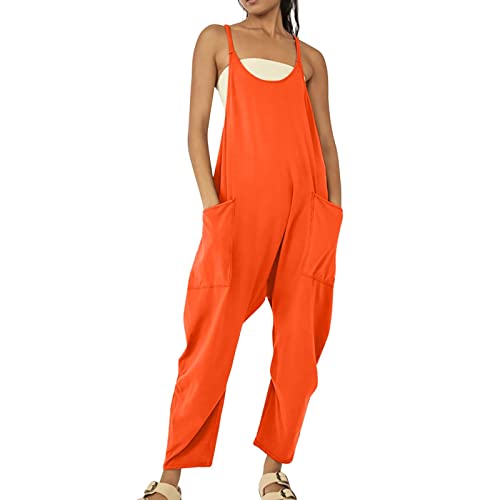 Damen Latzhose Sommer Jumpsuit Baggy Oversize Beiläufig Loose Trägerhose Overalls Ärmellose Strampler Playsuit Arbeitshose mit Großer Tasche Strampler von Saingace