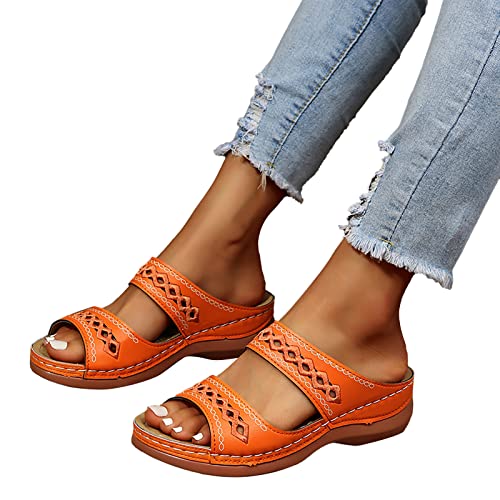 Damen Pantoletten Korfu - Modische Sandalen mit 2 verstellbaren Riemen - Herren Hausschuhe mit Sohle aus feinstem Veloursleder und Natur Kork-Fussbett 37-42 Damen Pantoletten (Orange, 40) von Saingace