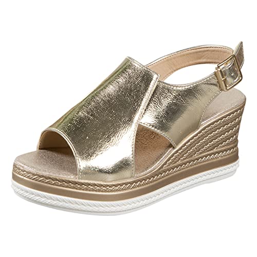 Damen-Sommer-Sandalen Damen Sandalen Keilabsatz Damen Metallic Slingback Wedge Sandalen Glamouröse Sommer-Bohemien-Sandalen von Saingace