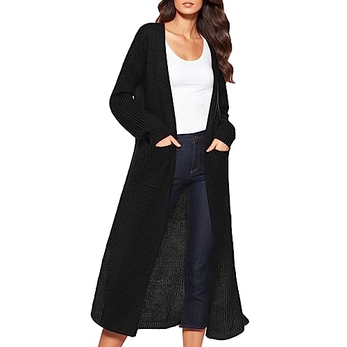 Leichter Damen-Strickjacke mit Langen Ärmeln drapierter vorne offener Pullover hohem Saum und Taschen Damen lockerer fauler Strickwaren Schlitz große Tasche Strickjacke Langer dünner Mantel von Saingace