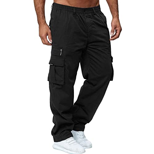 Saingace Cargohose Baggy Casual Sporthose Baumwolle Lang Cargo Hose Regular Fit Einfarbig Freizeithose mit Taschen Wanderhose Weich Bequem Sweatpants Elastische Taille Outdoorhose Trekkinghose 01# von Saingace