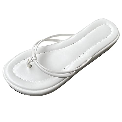 Saingace Zehentrenner Damen Bequem Flip Flops Sommer Pantoletten Strand Pantoffeln Badelatschen Open Toe Sandalen Flip-Flops,Sommer-Strandschuhe,Plateauschuhe (Weiss, 39) von Saingace