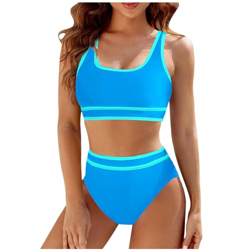 Sport Bikini Damen Gepolstert Push Up Bikini Set Gerippte Bustier Breite Träger Bikinis Bademode Strandmode Sportlich High Waist Bikini-Sets für Damen Zweiteiliger Badeanzug Swimsuit von Saingace