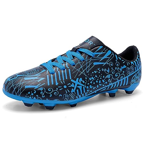 Sainilei Kinder Fußballschuhe Jungen FG/AG Outdoor Fussballschuhe Herren TF Football Professionelle Trainingsschuhe Schwarz Blau EU34 von Sainilei