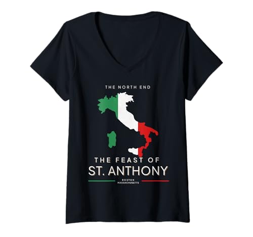 Damen Das Fest des Heiligen Antonius Boston MA North End Italian Festival T-Shirt mit V-Ausschnitt Damen Das Fest des Heiligen Antonius Boston MA North End Italian Festival T-Shirt mit V-Ausschnitt von Saint Anthonys Feast Boston Mass Italy Flag Map