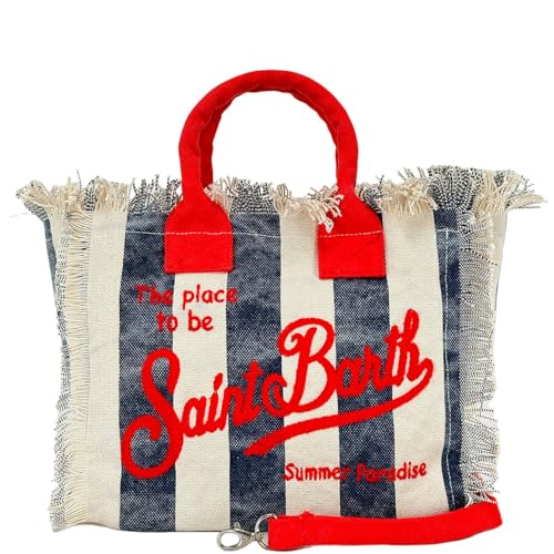 Saint Barth Mc2 Mc2 Tasche Colette zwei Griffe Baumwolle 26 x 14 x 23 cm, Weiß Blau Rot, Einheitsgröße von Saint Barth