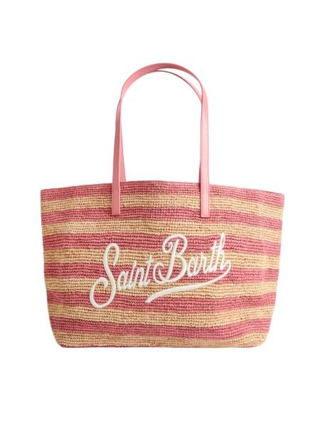 Saint Barth - Saint Barth Raffia City Stripes, Shopper, Schultertasche, Rosa-Natur von Saint Barth
