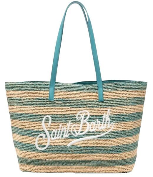 Saint Barth - Saint Barth Raffia City Stripes, Shopper, Schultertasche, Türkis-Natur von Saint Barth