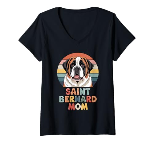 Damen Retro Saint Bernard Mom St. Bernard T-Shirt mit V-Ausschnitt Damen Retro Saint Bernard Mom St. Bernard T-Shirt mit V-Ausschnitt von Saint Bernard Dog Lover Gifts