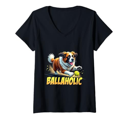 Damen Lustiger Ballaholischer Bernhardiner Jagdball T-Shirt mit V-Ausschnitt Damen Lustiger Ballaholischer Bernhardiner Jagdball T-Shirt mit V-Ausschnitt von Saint Bernard Fun Designs