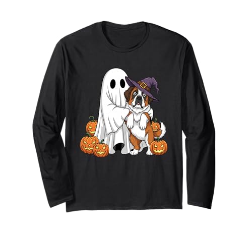 Lustiger Geist Bernhardiner Kürbis Halloween Kinder Herren Damen Langarmshirt von Saint Bernard Lovers Halloween Outfit for Boy Girl