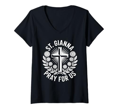 Damen St. Gianna, bete für Uns, Patronat der katholischen Heiligen T-Shirt mit V-Ausschnitt von Saint Gianna Prayer Devotional Catholic Church