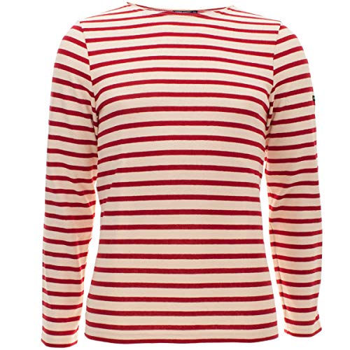Saint James Unisex Langarm Shirt Meridien Modern in Beige-Rot Größe L von Saint James
