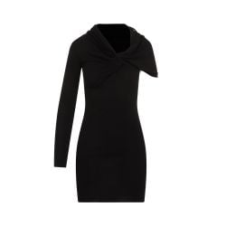 Saint Laurent Asymmetrisches Schwarz Viskose Minikleid von Saint Laurent