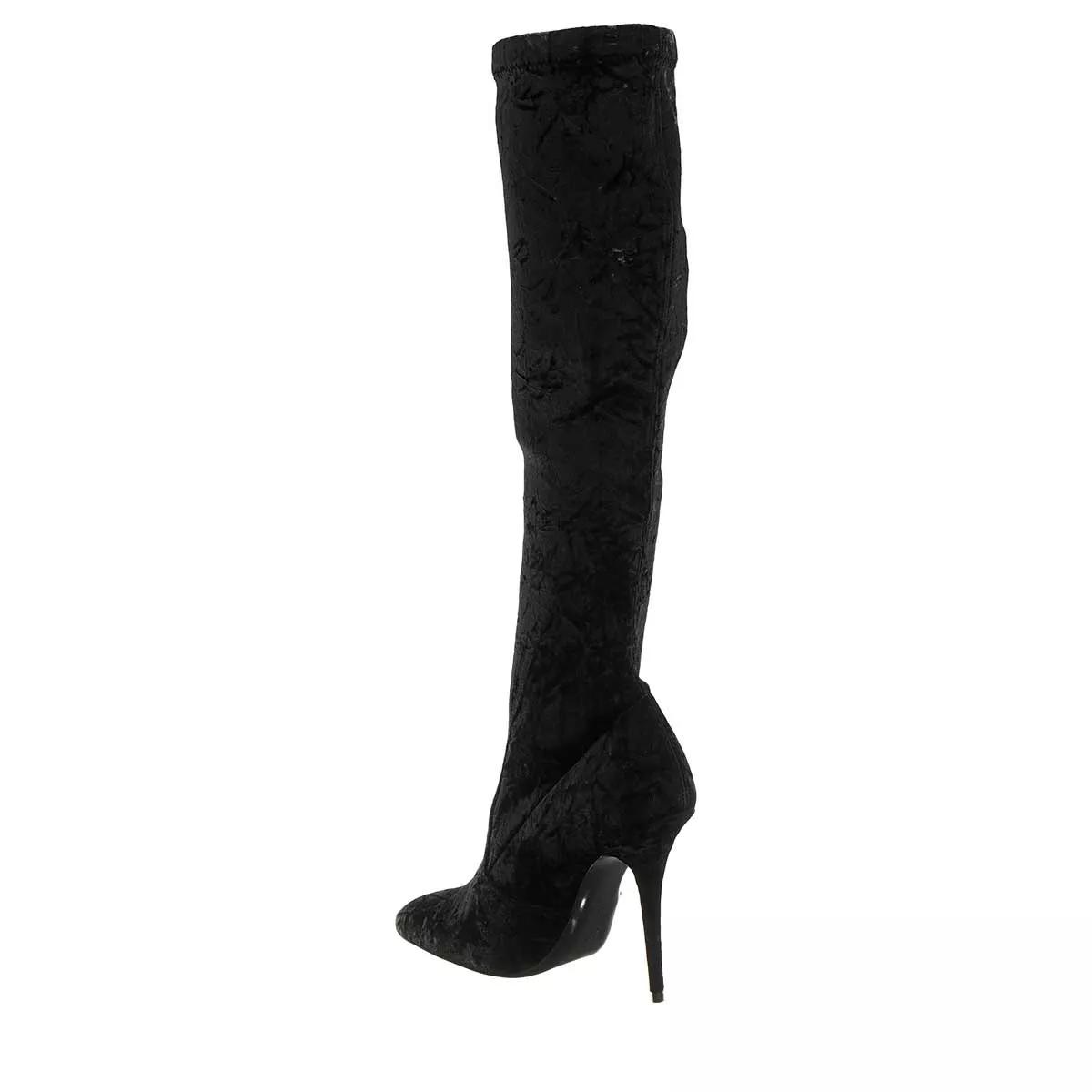 Saint Laurent Boots & Stiefeletten - Ella Knee High Crushed Velvet Boots - Gr. 36 (EU) - in Schwarz - für Damen von Saint Laurent