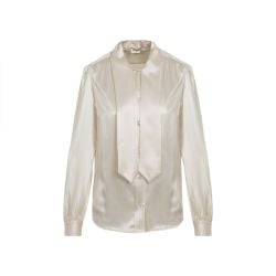Saint Laurent Weiße Seidenbluse Mit Lavallière-kragen von Saint Laurent