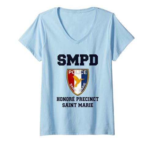 Damen Polizeiabzeichen von Death Paradise Detective Saint Marie T-Shirt mit V-Ausschnitt Damen Polizeiabzeichen von Death Paradise Detective Saint Marie T-Shirt mit V-Ausschnitt von Saint Marie