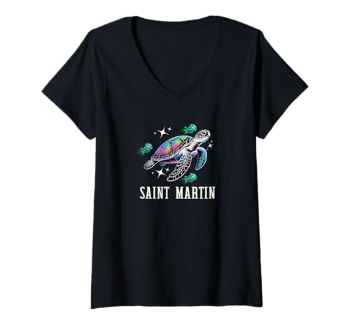 Damen Sankt Martin T-Shirt mit V-Ausschnitt von Saint-Martin-Souvenirladen