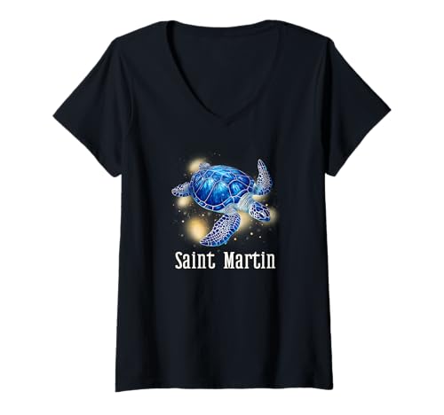 Damen Sankt Martin T-Shirt mit V-Ausschnitt von Saint-Martin-Souvenirladen