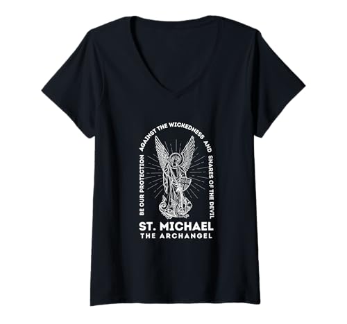 Damen St. Michael der Erzengel Be Our Protection Spiritual T-Shirt mit V-Ausschnitt Damen St. Michael der Erzengel Be Our Protection Spiritual T-Shirt mit V-Ausschnitt von Saint Michael Archangel Devotion Protection