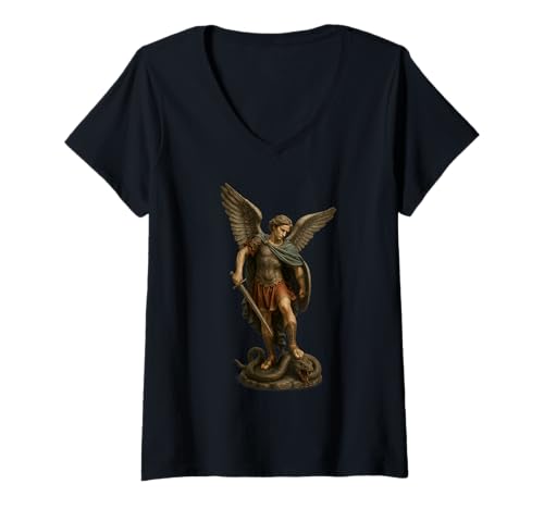Damen Heiliger Michael der Erzengel besiegte Satan - Katholisches T-Shirt mit V-Ausschnitt von Saint Michael the Erzengel Shirts & Co.