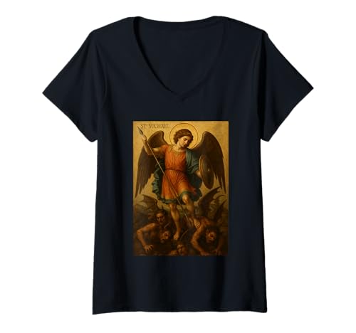 Damen Ikone von Saint Michael, dem Erzengel, der Satan besiegte T-Shirt mit V-Ausschnitt von Saint Michael the Erzengel Shirts & Co.