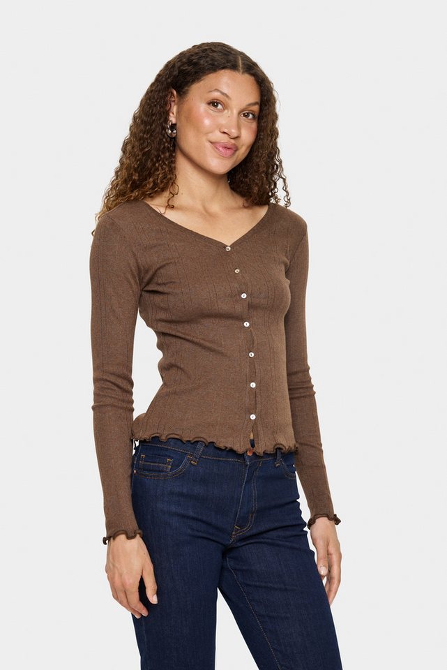 Saint Tropez Strickjacke GruSZ Cardigan mit Lochstickerei und gewelltem Saum von Saint Tropez