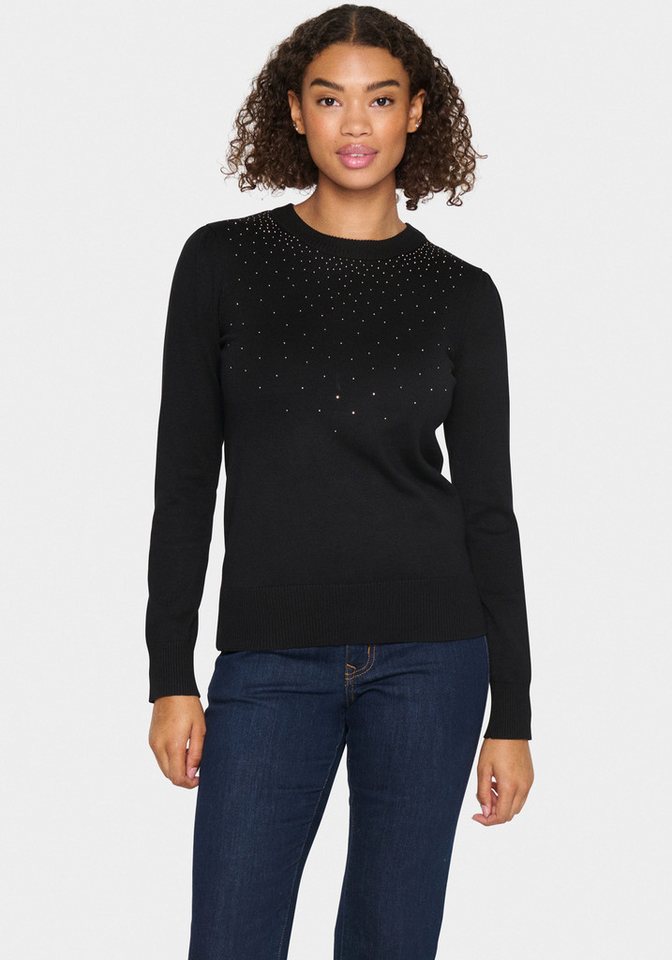 Saint Tropez Rundhalspullover CherriSZ mit kleinen Glitzernieten von Saint Tropez