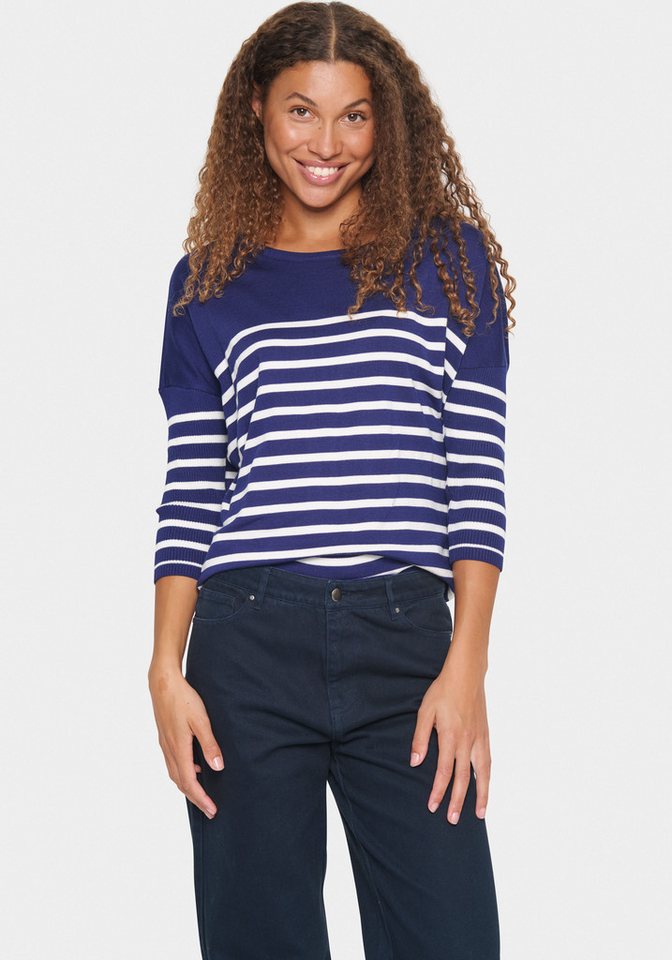 Saint Tropez Strickpullover MilaSZ R-neck Stripe Oversize Fit, Feinstrick, Viskosemischung von Saint Tropez