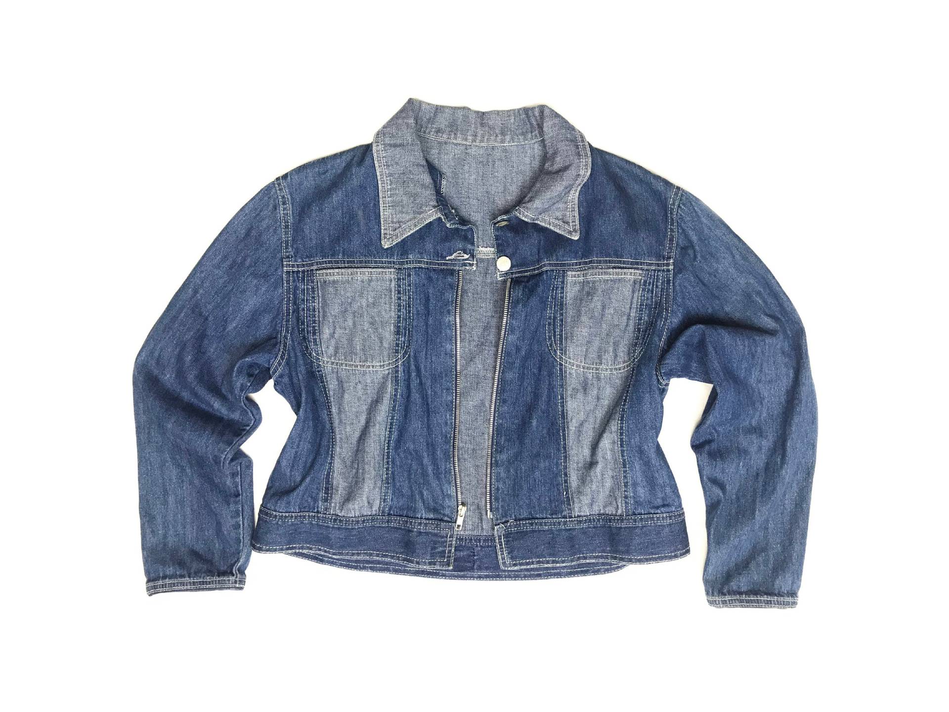 90Er Jahre Vintage Chambray Panelled Jacke | Boxy Fit Denim Reißverschluss Retro-Denim-Mantel 90Er Jahre Vintage Chambray Panelled Jacke | Boxy Fit Denim Reißverschluss Retro-Denim-Mantel von SaintExVintage