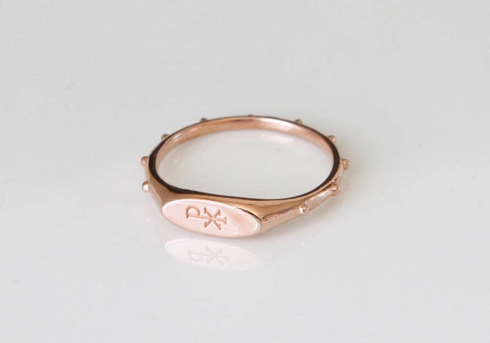 Prisca Rosenkranz Ring, Chi Rho X 14K, 18K Gold Religiöser Rosario, Symbol Christi, Paar Ring Prisca Rosenkranz Ring, Chi Rho X 14K, 18K Gold Religiöser Rosario, Symbol Christi, Paar Ring von SaintMichaelJewelry