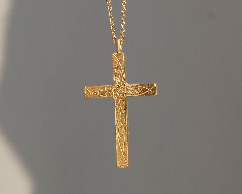 Rose Cross Halskette, 14K, 18K Gold Kreuz Anhänger Rose Cross Halskette, 14K, 18K Gold Kreuz Anhänger von SaintMichaelJewelry